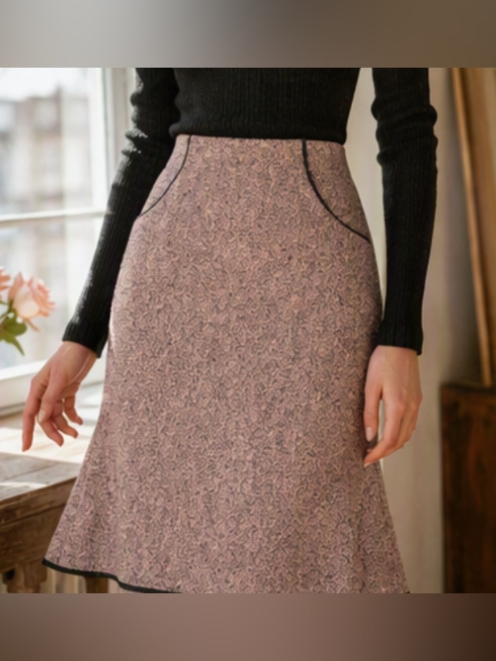 🌷50 Annie🌷 Black Pink Wool Blend Skirt